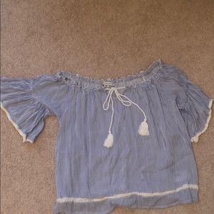 Light Blue Striped AE Off the Shoulder Top
